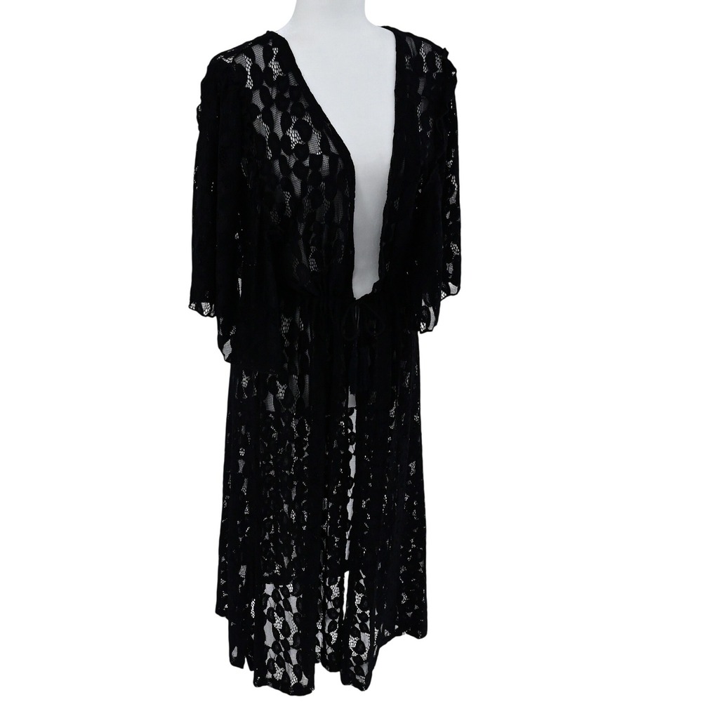 Y2K XL Romantic Edgy Black Lace Kimono Fairy Grunge Goth Vamp Edgy Dark Ethereal